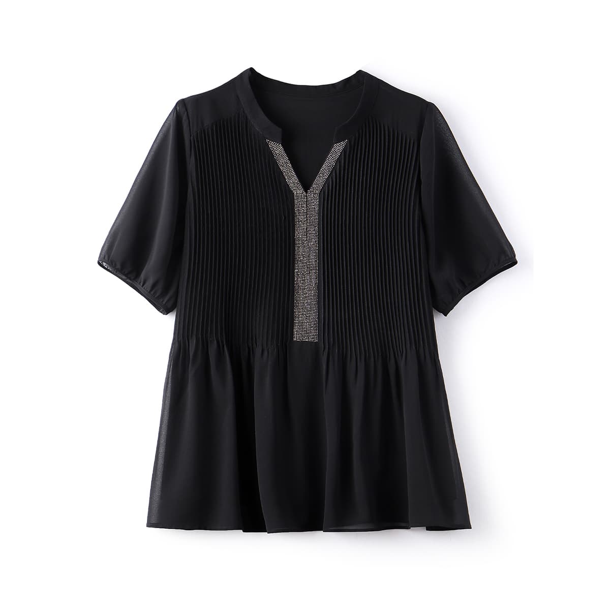 黒ブラウス フロントタック シフォンブラウス