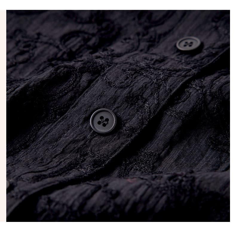 黒ブラウス ビジューポイント刺繍衿シフォンブラウス