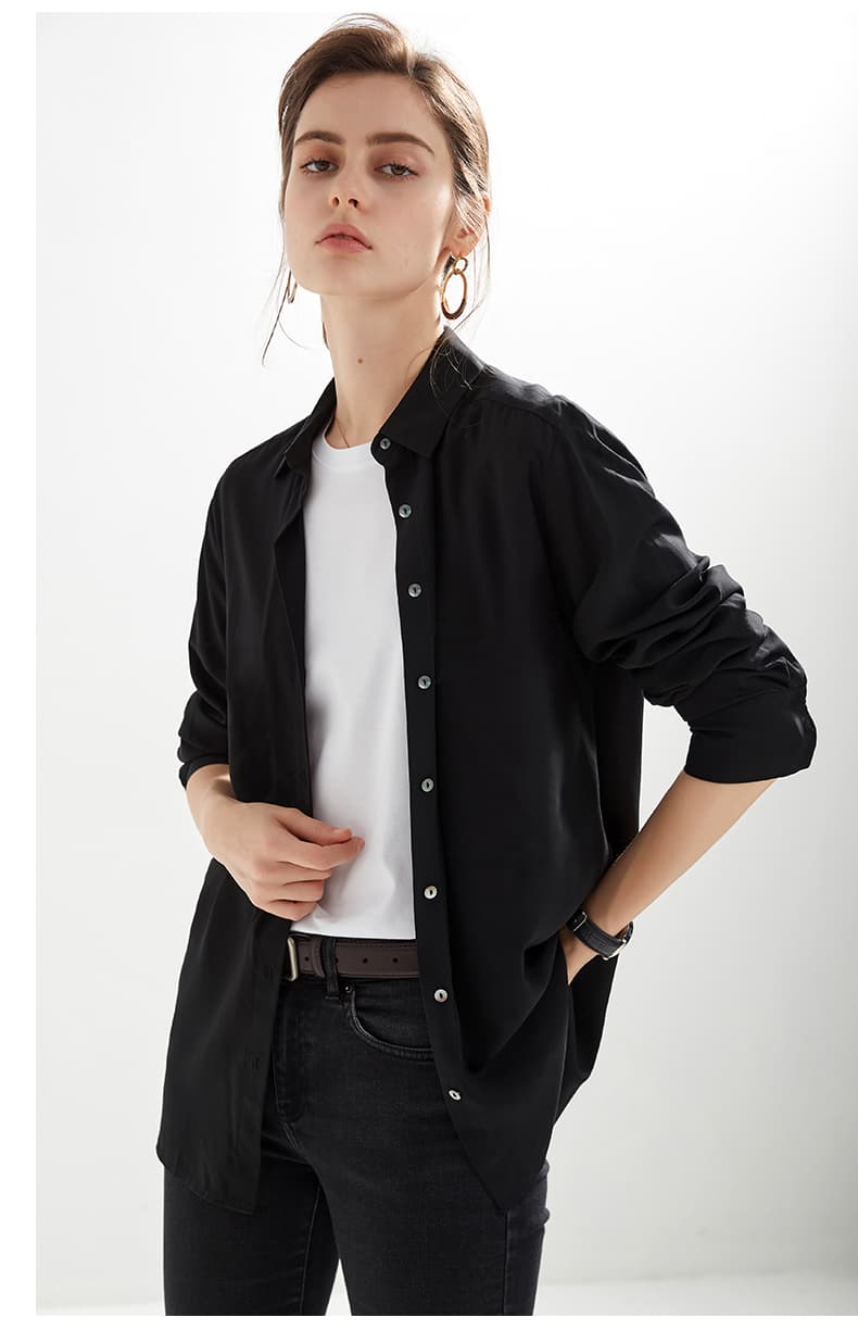 黒ブラウス シンプル シフォンビッグシルエットブラウス