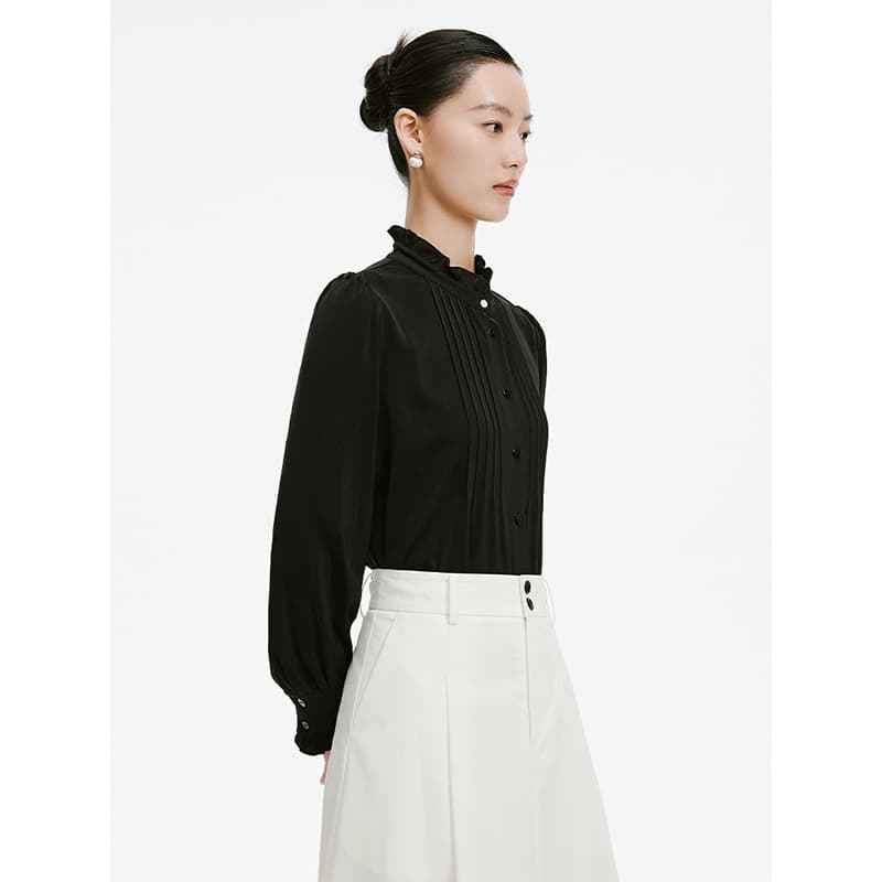 黒ブラウス ラッフルカラー シフォンブラウス