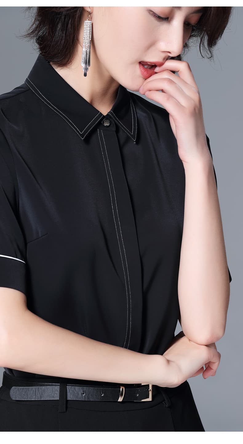 黒ブラウス シンプル上質シフォンブラウス