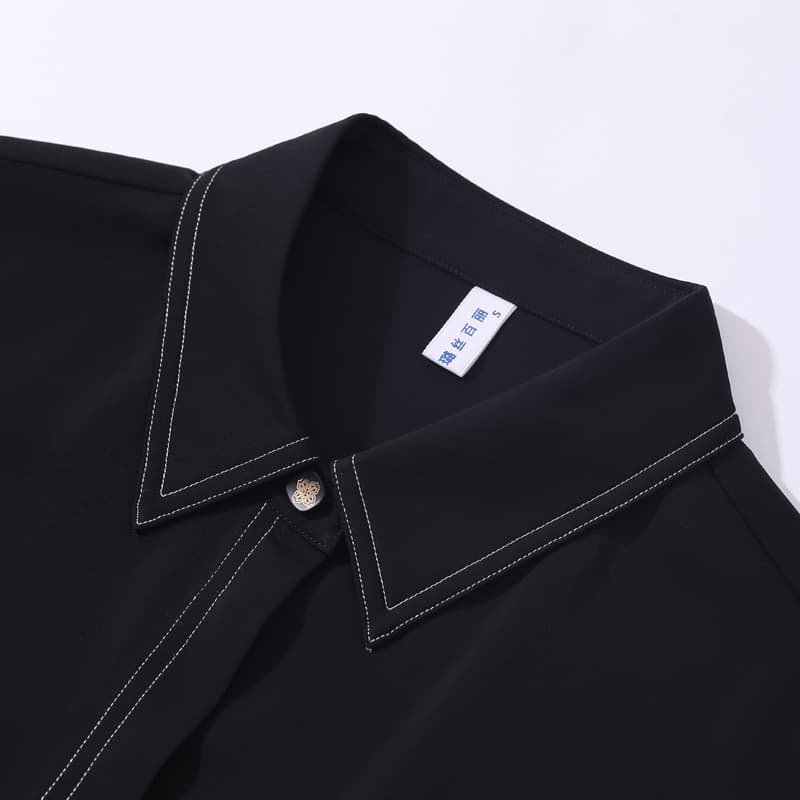 黒ブラウス シンプル上質シフォンブラウス
