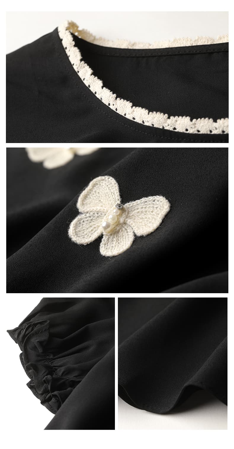 黒ブラウス 蝶々シフォンブラウス かわいい半袖