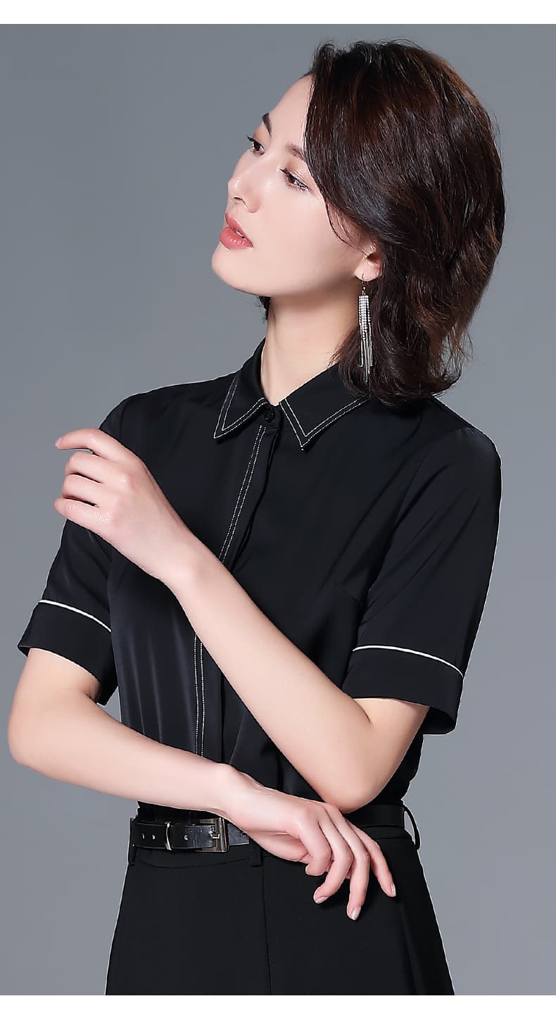 黒ブラウス シンプル上質シフォンブラウス
