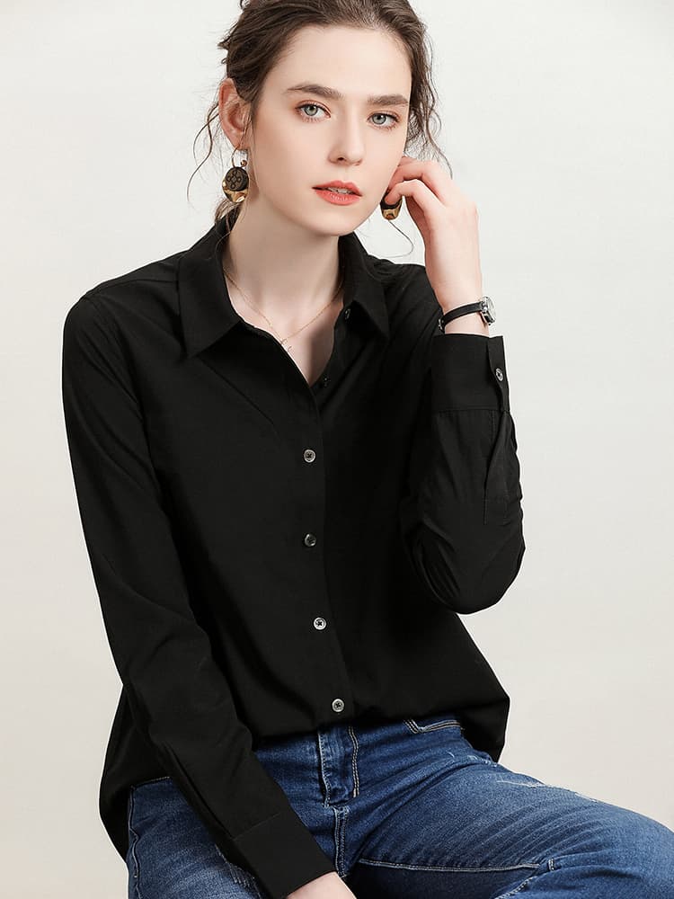 黒ブラウス シンプル シフォンビッグシルエットブラウス