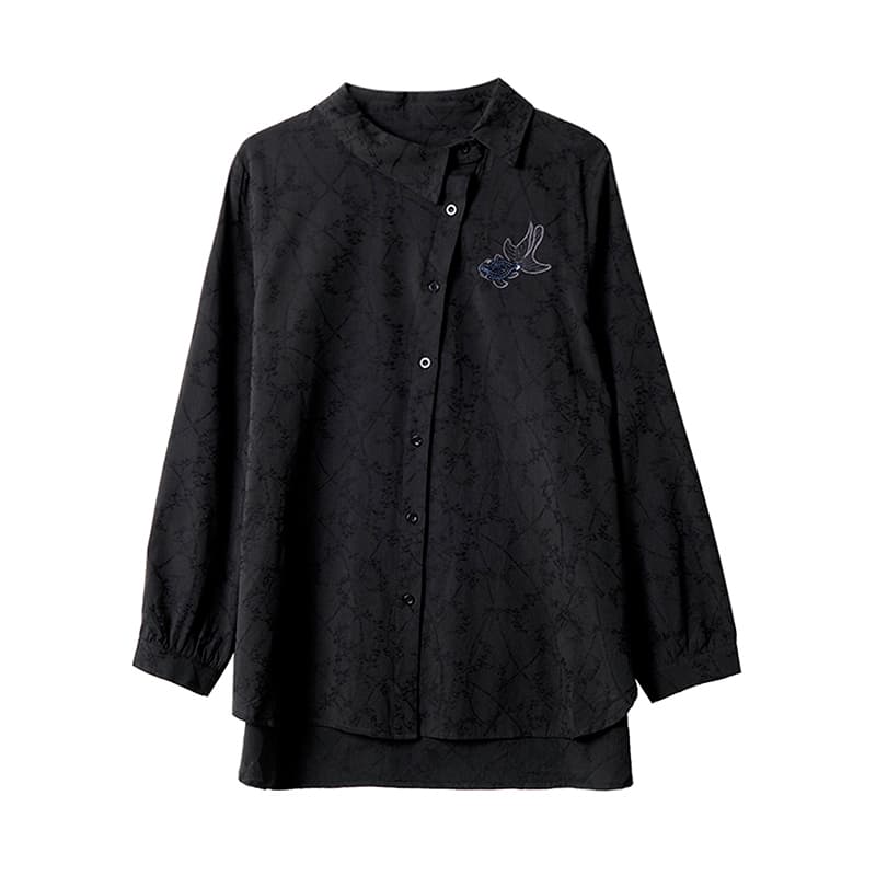 黒ブラウス 艶やかな花柄シフォンゆったりブラウス