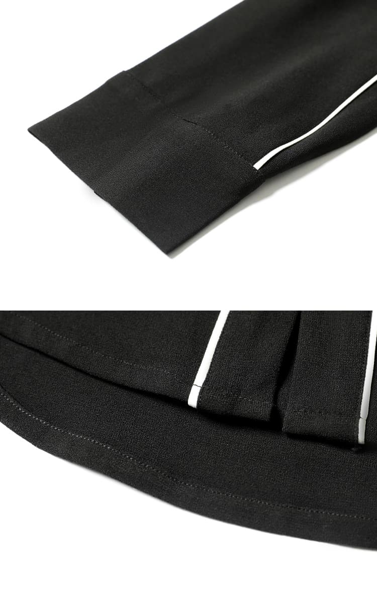黒ブラウス パイピングデザイン シフォンブラウス