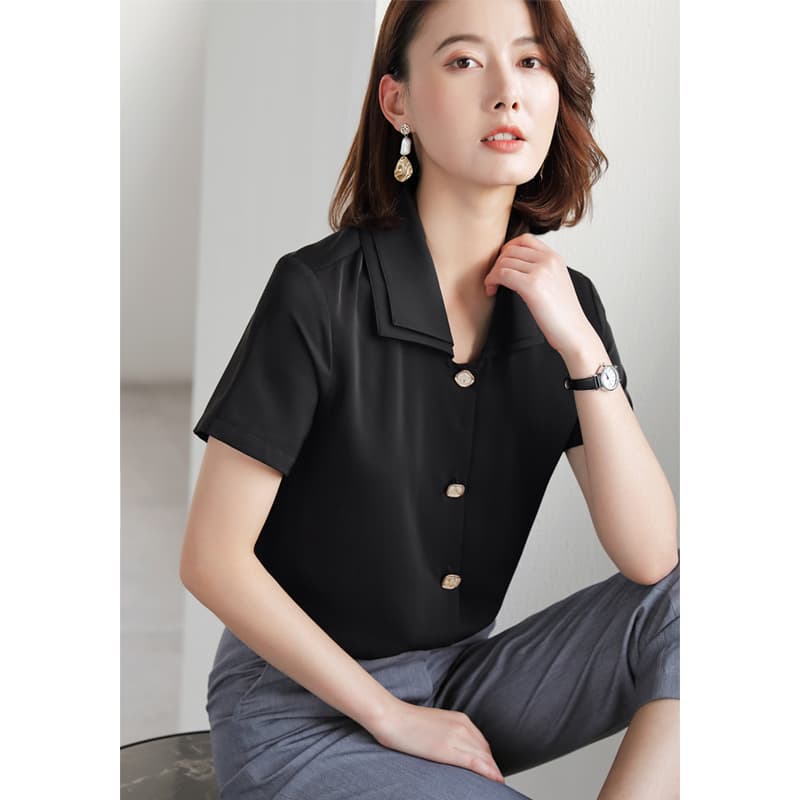 黒ブラウス シンプル上質シフォンブラウス