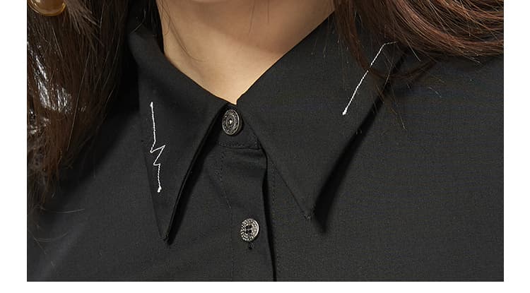 黒ブラウス 刺繍入り襟デザインシフォンブラウス