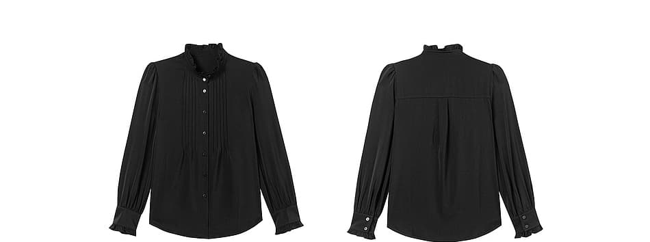黒ブラウス ラッフルカラー シフォンブラウス