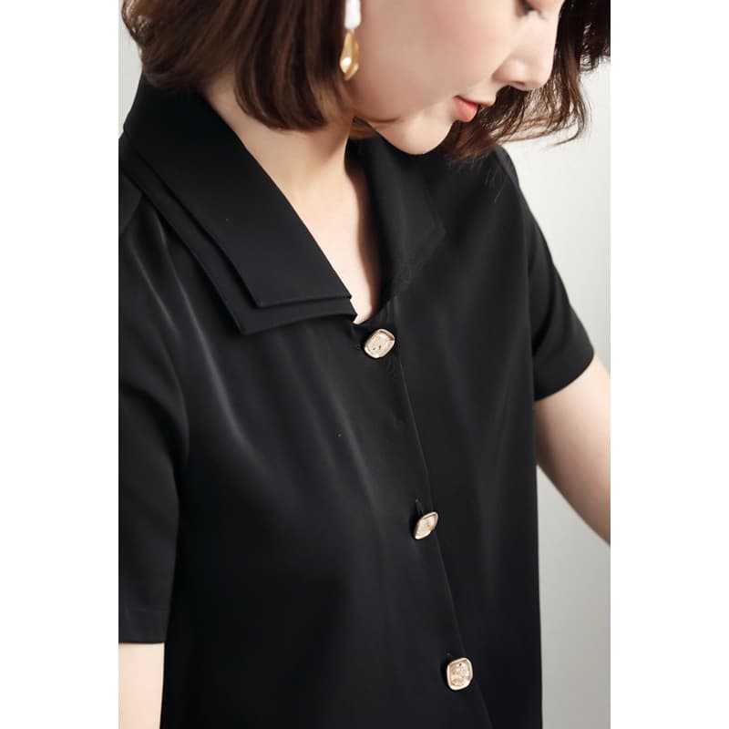 黒ブラウス シンプル上質シフォンブラウス