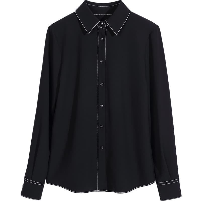 黒ブラウス 上質シフォンステッチデザインブラウス