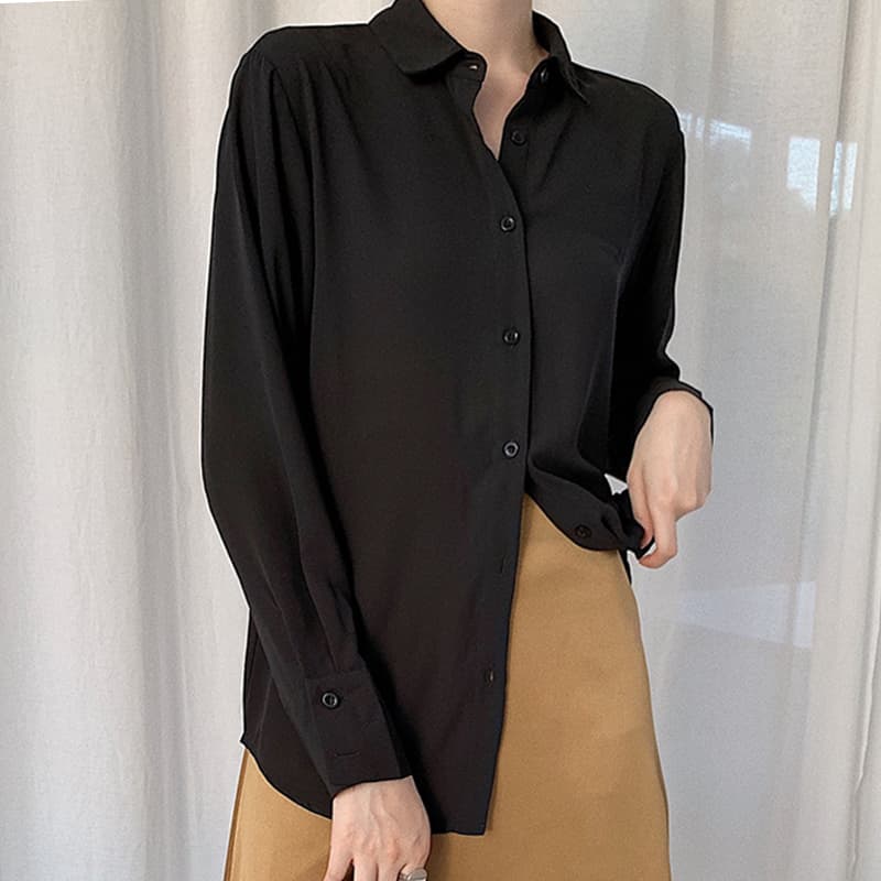 黒ブラウス シンプル上質シフォンブラウス