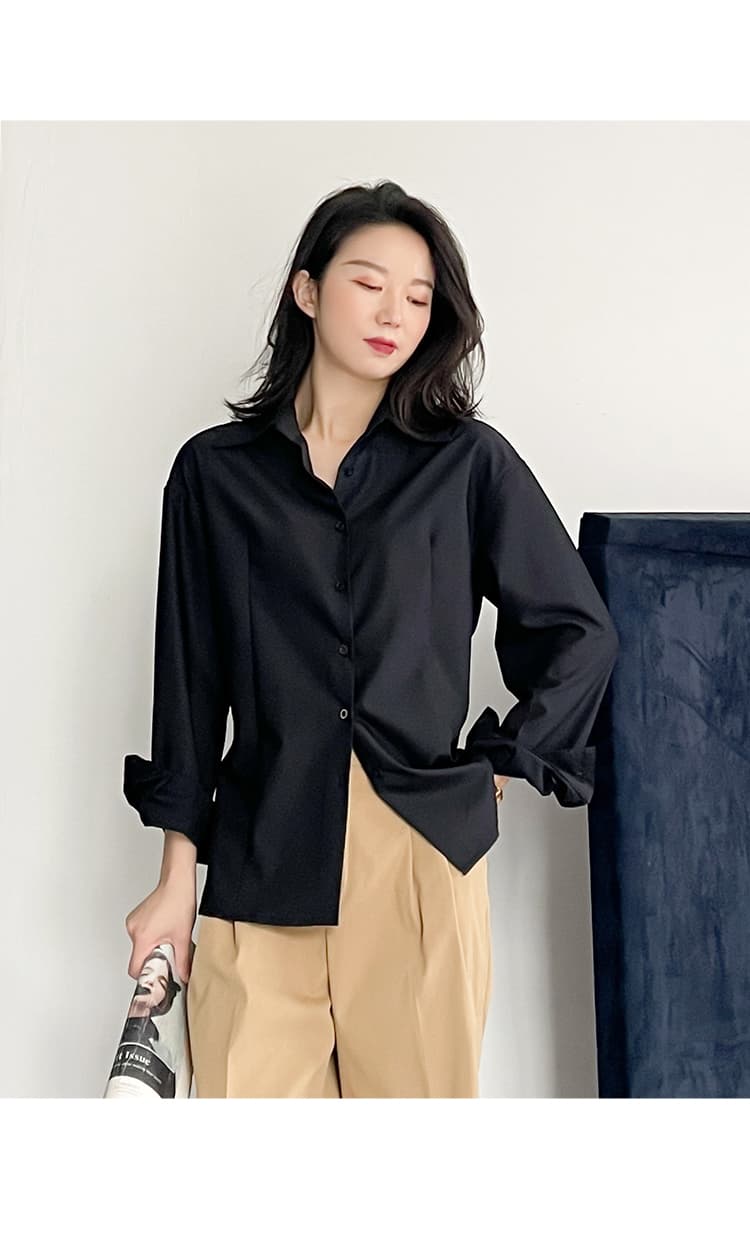 黒ブラウス なめらかシフォン ベーシックブラウス