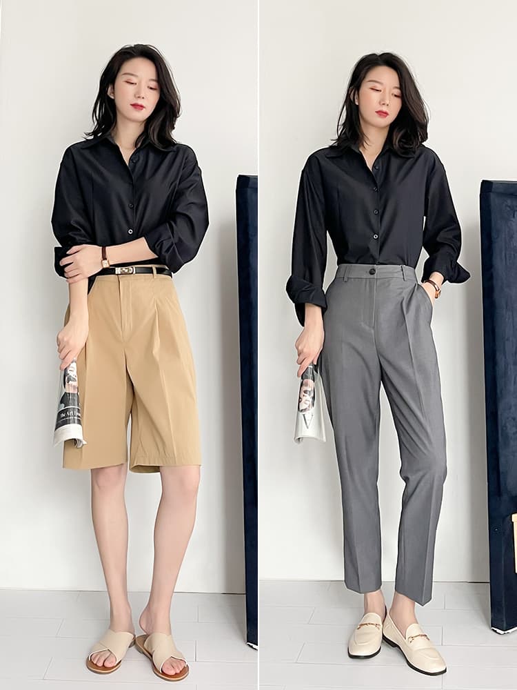 黒ブラウス なめらかシフォン ベーシックブラウス