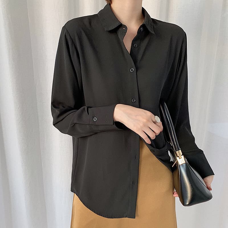 黒ブラウス シンプル上質シフォンブラウス