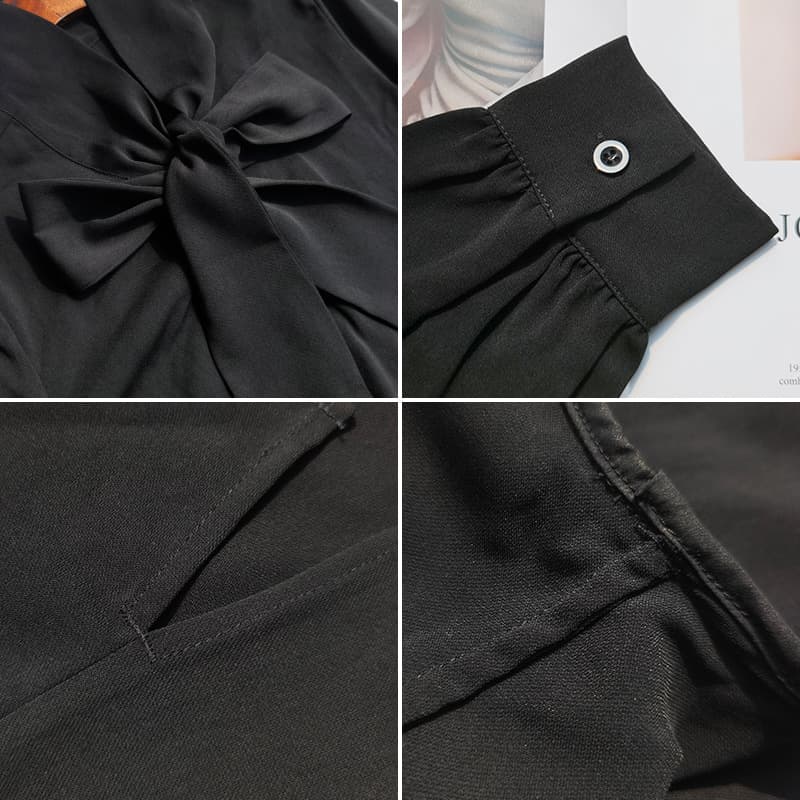 黒ブラウス シンプル上品リボンブラウス