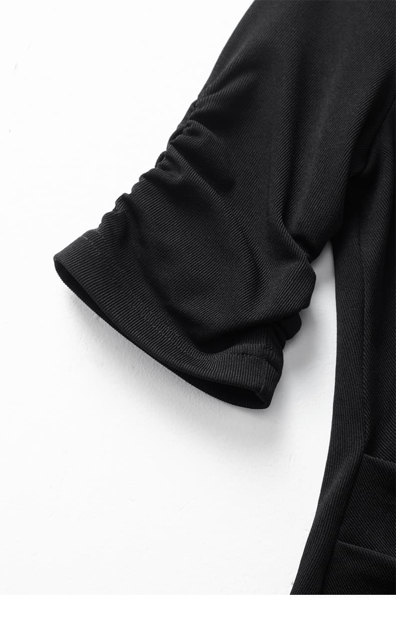 黒ブラウス シャープカッティング カシュクール ブラウス