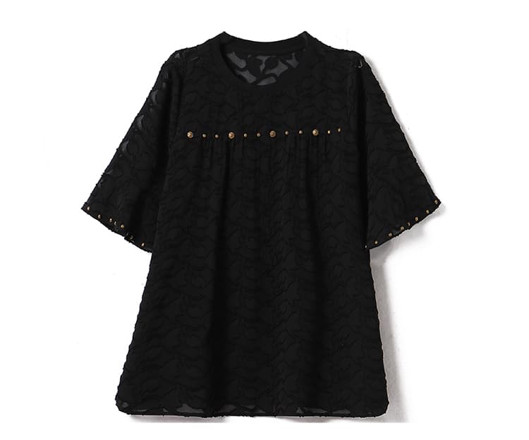 黒ブラウス スタッズ付きシフォンドレスブラウス